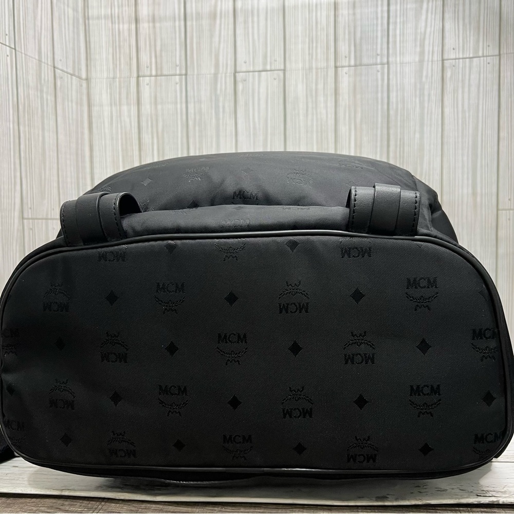 MCM Stark Backpack Black Nylon Logo Print Medium Unisex Designer Travel Bag - Picture 8 of 16
